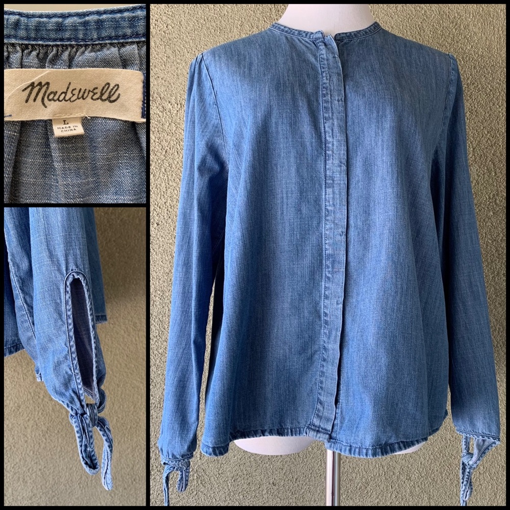 🔥5/$20🔥 “Madewell” Cotton Chambray Button-down Peasant Blouse size L